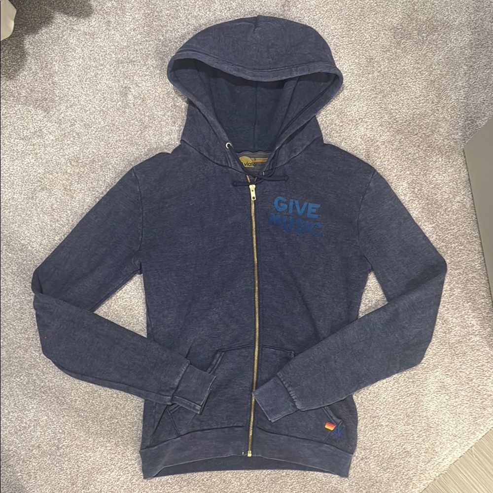 Blue Zip Up Hoodie by Aviator Nation